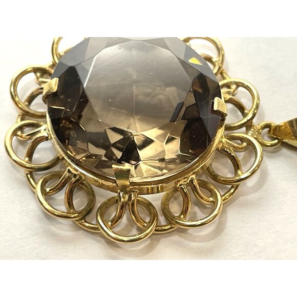 Vintage Italian 18K Gold Pendant With 19mm Smoky Quartz Stone - Picture 6 of 14